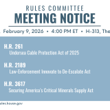 A graphic that lists all the bills the committee will consider during its February 9, 2026 meeting.