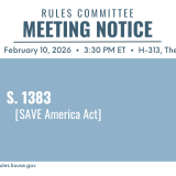A graphic that lists all the bills the committee will consider during its February 10, 2026 meeting.
