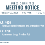 A graphic that lists all the bills the committee will consider during its February 23, 2026 meeting.