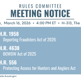 A graphic that lists all the bills the committee will consider during its March 16, 2026 meeting.