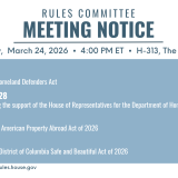 A graphic that lists all the bills the committee will consider during its March 24, 2026 meeting.