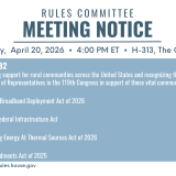 A graphic that lists all the bills the committee will consider during its April 20, 2026 meeting.