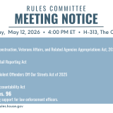 A graphic that lists all the bills the committee will consider during its May 12, 2026 meeting.
