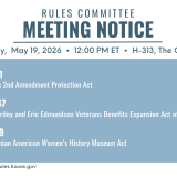 A graphic that lists all the bills the committee will consider during its May 19, 2026 meeting.