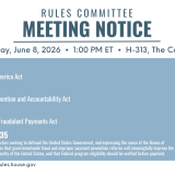 A graphic that lists all the bills the committee will consider during its June 8, 2026 meeting.