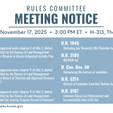 A graphic that lists all the bills the committee will consider during its November 17th, 2025 meeting.
