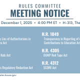 A graphic that lists all the bills the committee will consider during its December 1st, 2025 meeting.